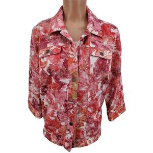 Christopher & Banks Blazer Textured Jacket Pockets Floral Pink Size Large Nice